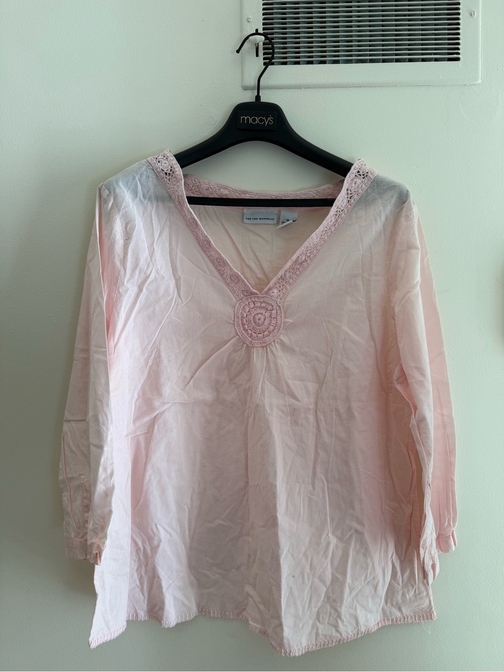 For The Republic Light Pink V-Neck Tunic with Lace Detail